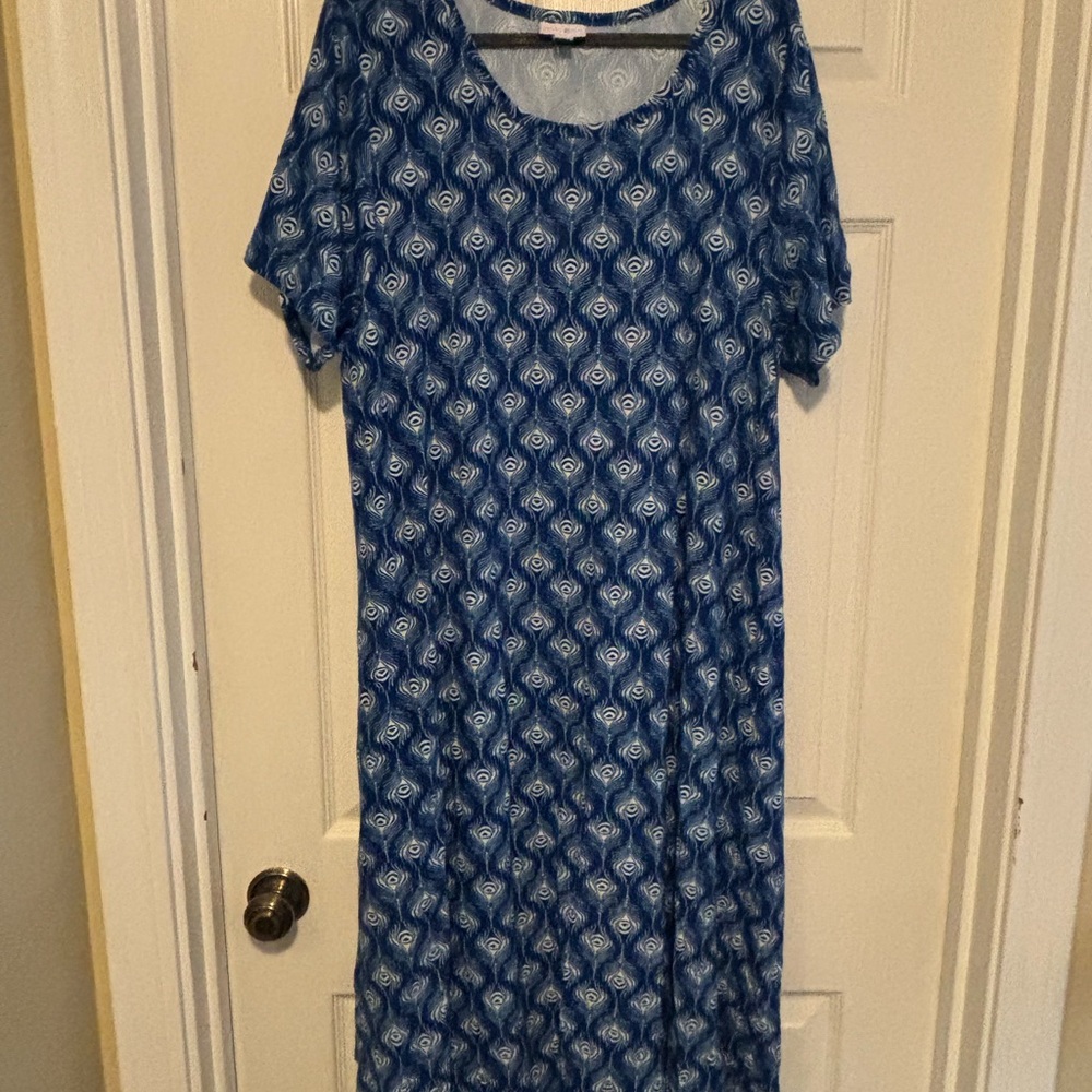 LuLaRoe Blue and White Patterned Carly High Low Dress XL
